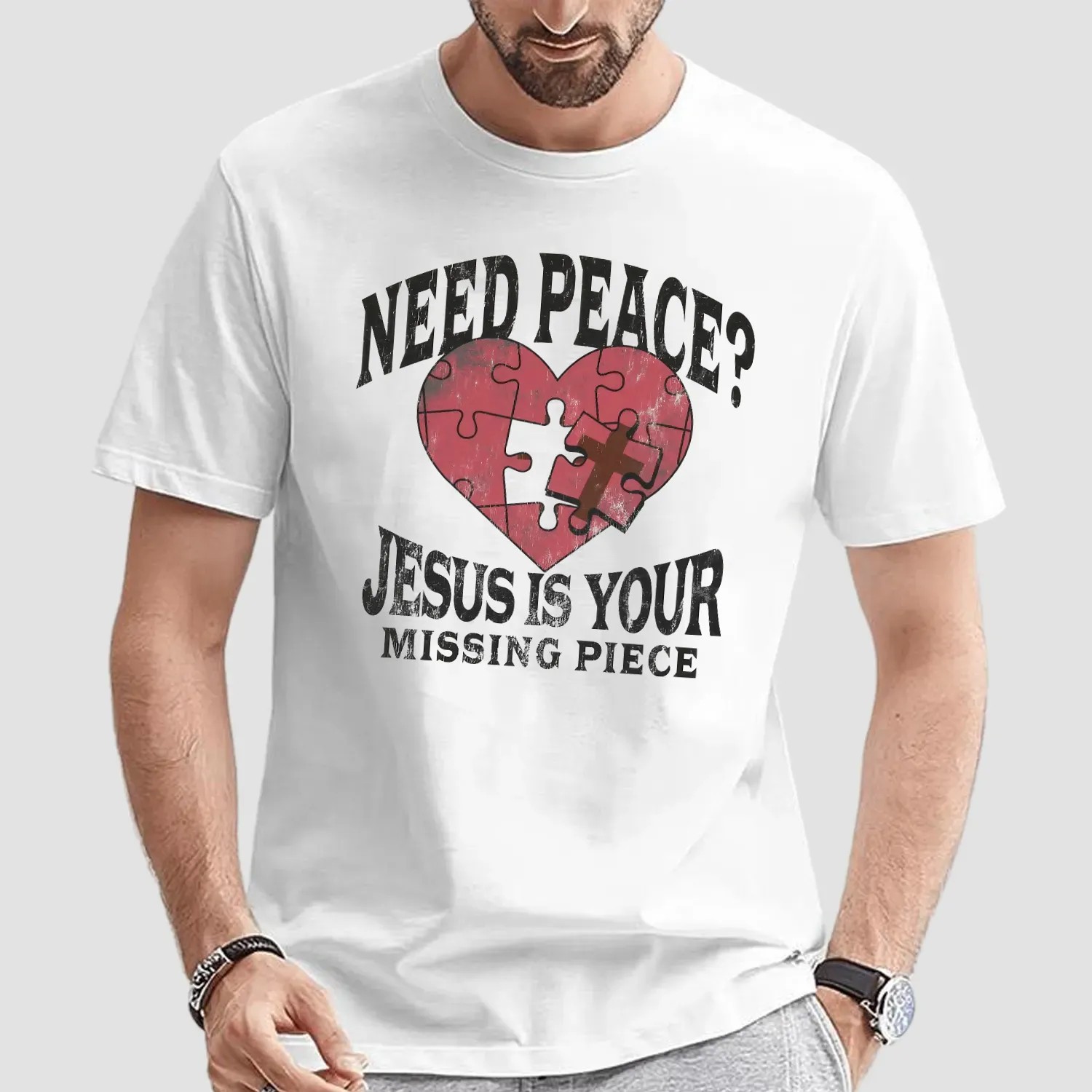 Need Peace Jesus Is Your Missing Piece Heart Christian Graphic T Shirt