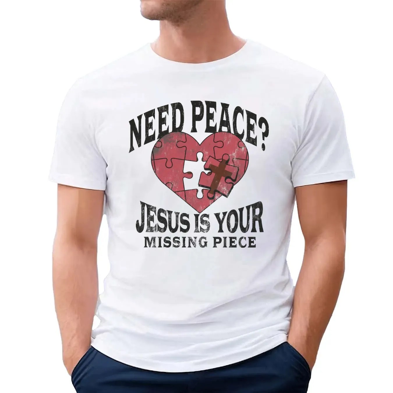 Need Peace Jesus Is Your Missing Piece Heart Christian Graphic T Shirt