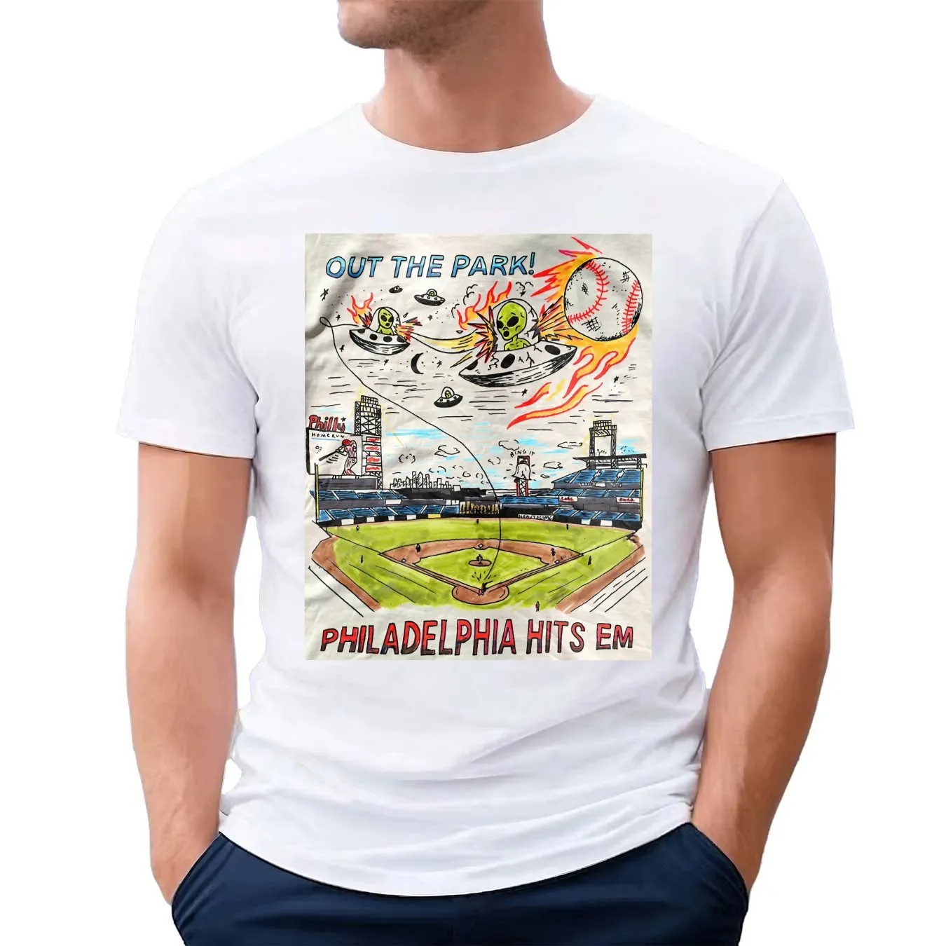 Out The Park Philadelphia Hits Em Phillies Alien Invasion Baseball T Shirt