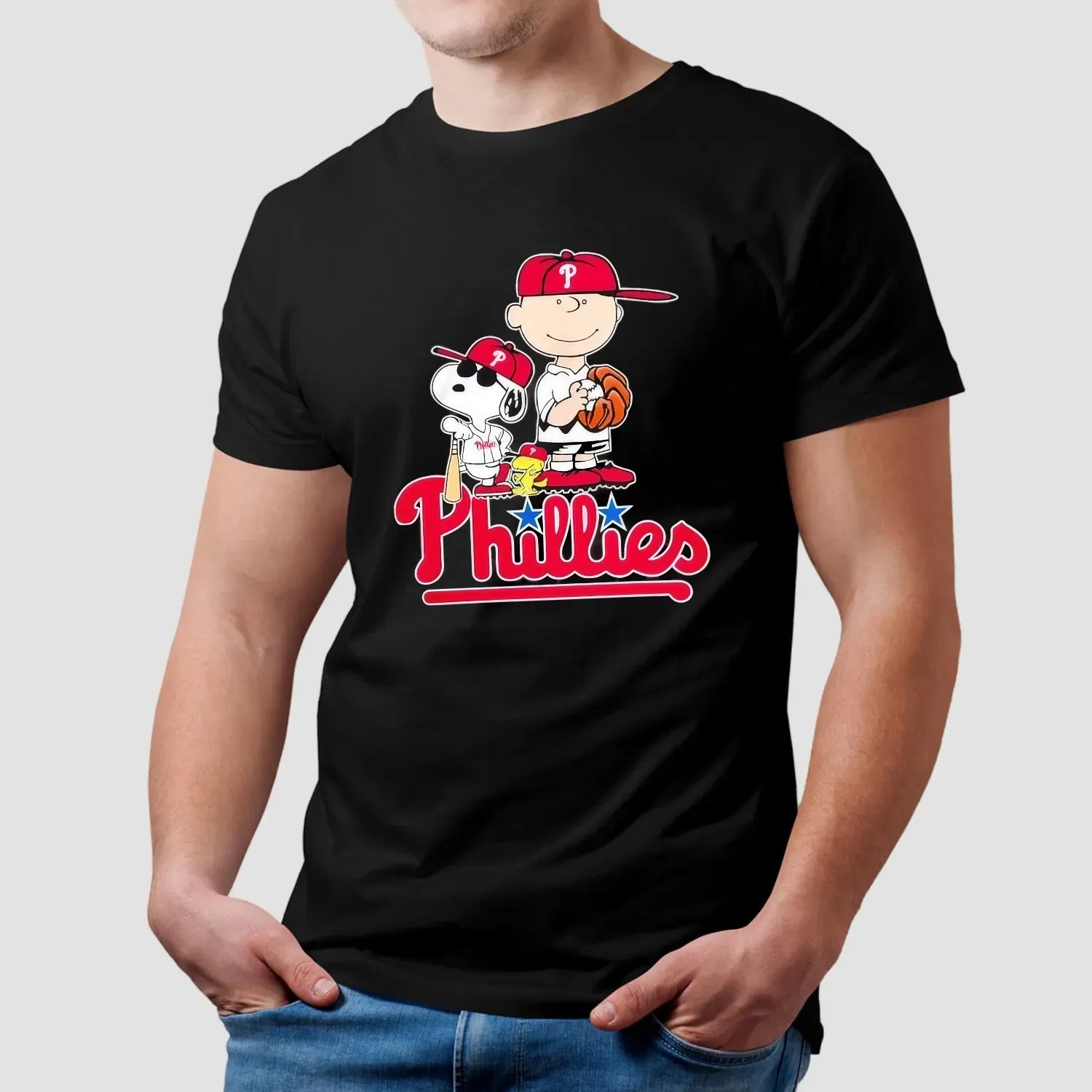 Peanuts Snoopy and Charlie Brown Philadelphia Phillies Baseball Logo T Shirt