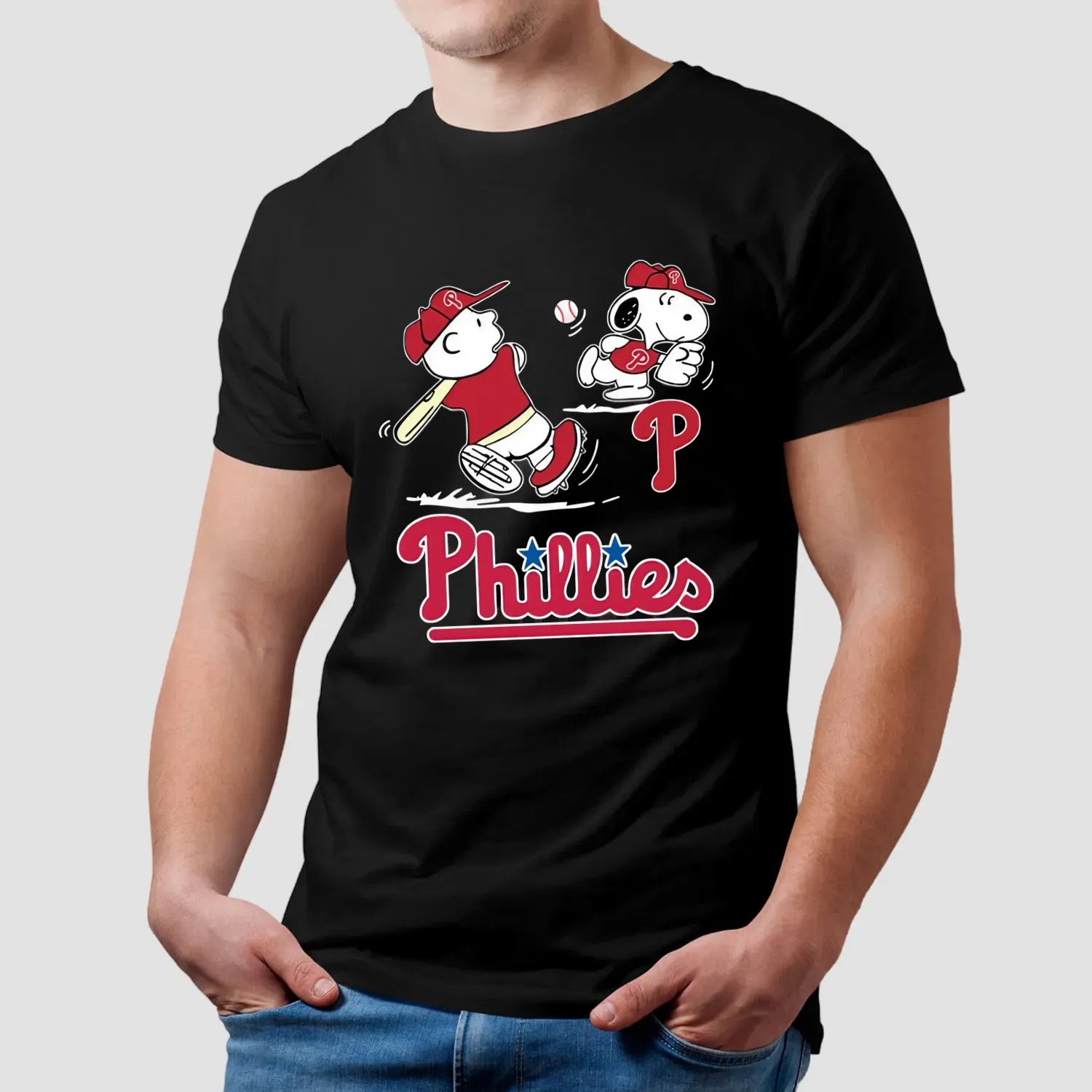 Philadelphia Phillies Peanuts Charlie Brown And Snoopy Playing Baseball T Shirt