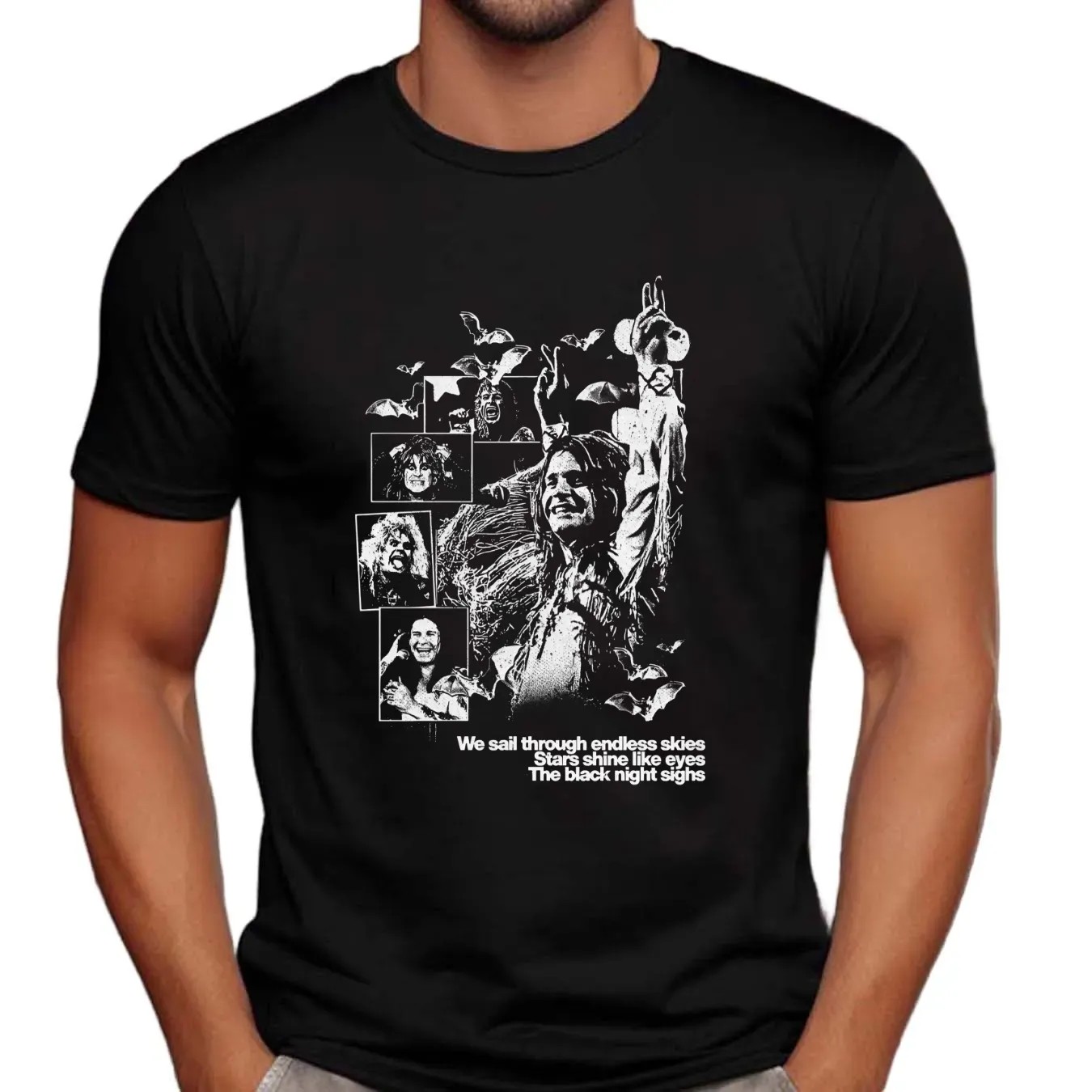Rip Ozzy Rest In Power We Sail Through Endless Skies Stars Shine Like Eyes The Black Night Sighs T Shirt