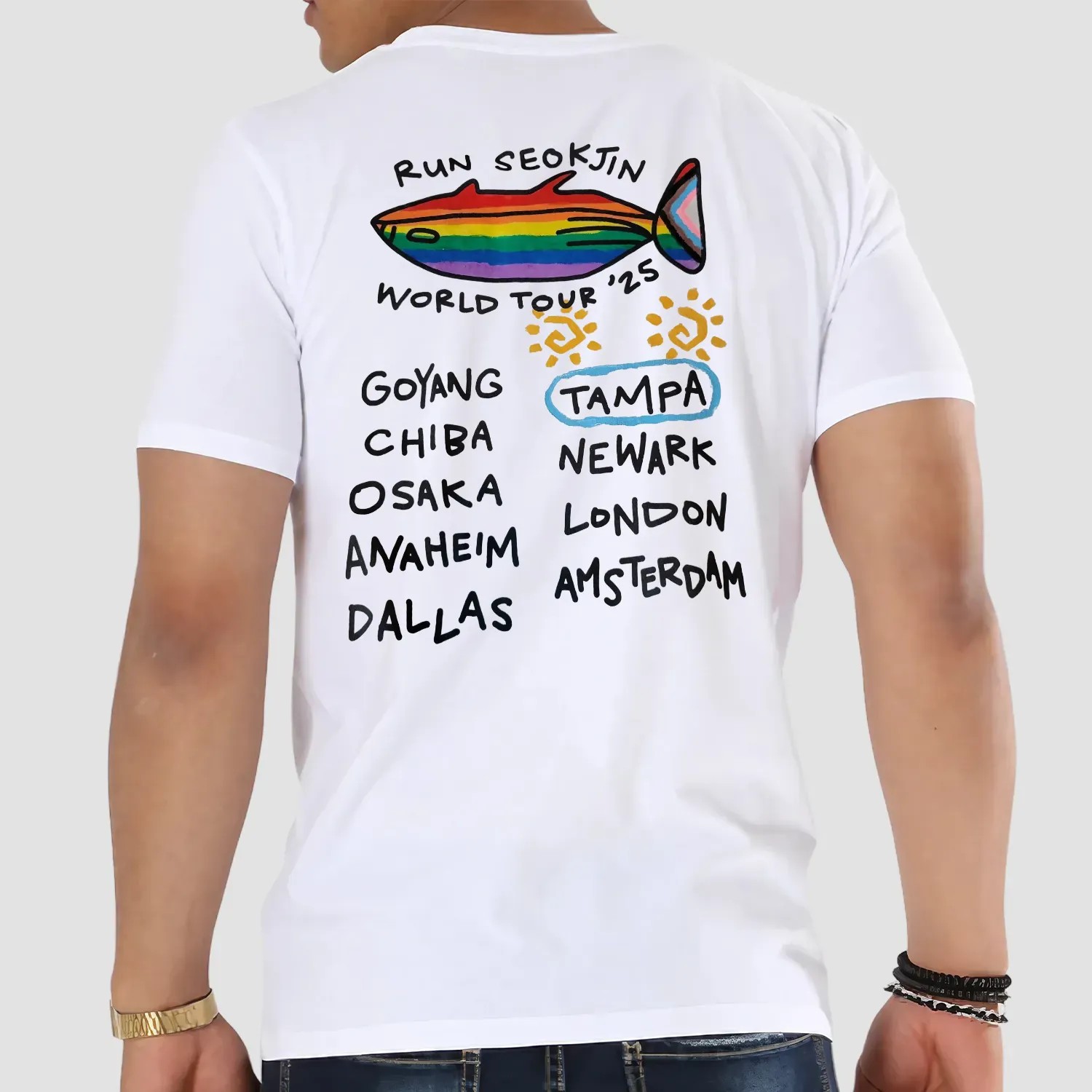 Run Seokjin BTS 2025 World Tour Rainbow Fish K-Pop T Shirt