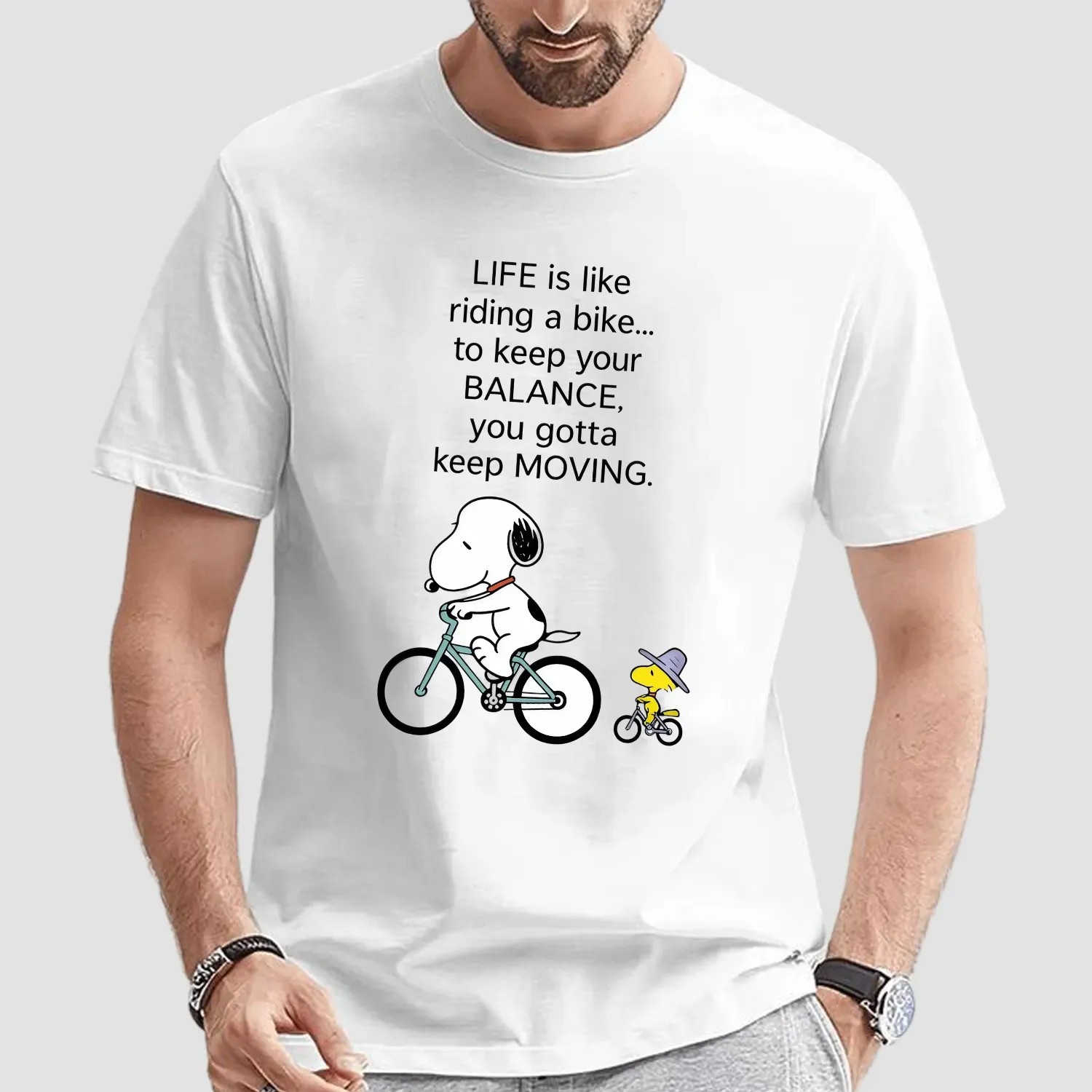 Snoopy And Woodstock Life Is Like Riding A Bike To Keep Your Balance, You Gotta Keep Moving T Shirt