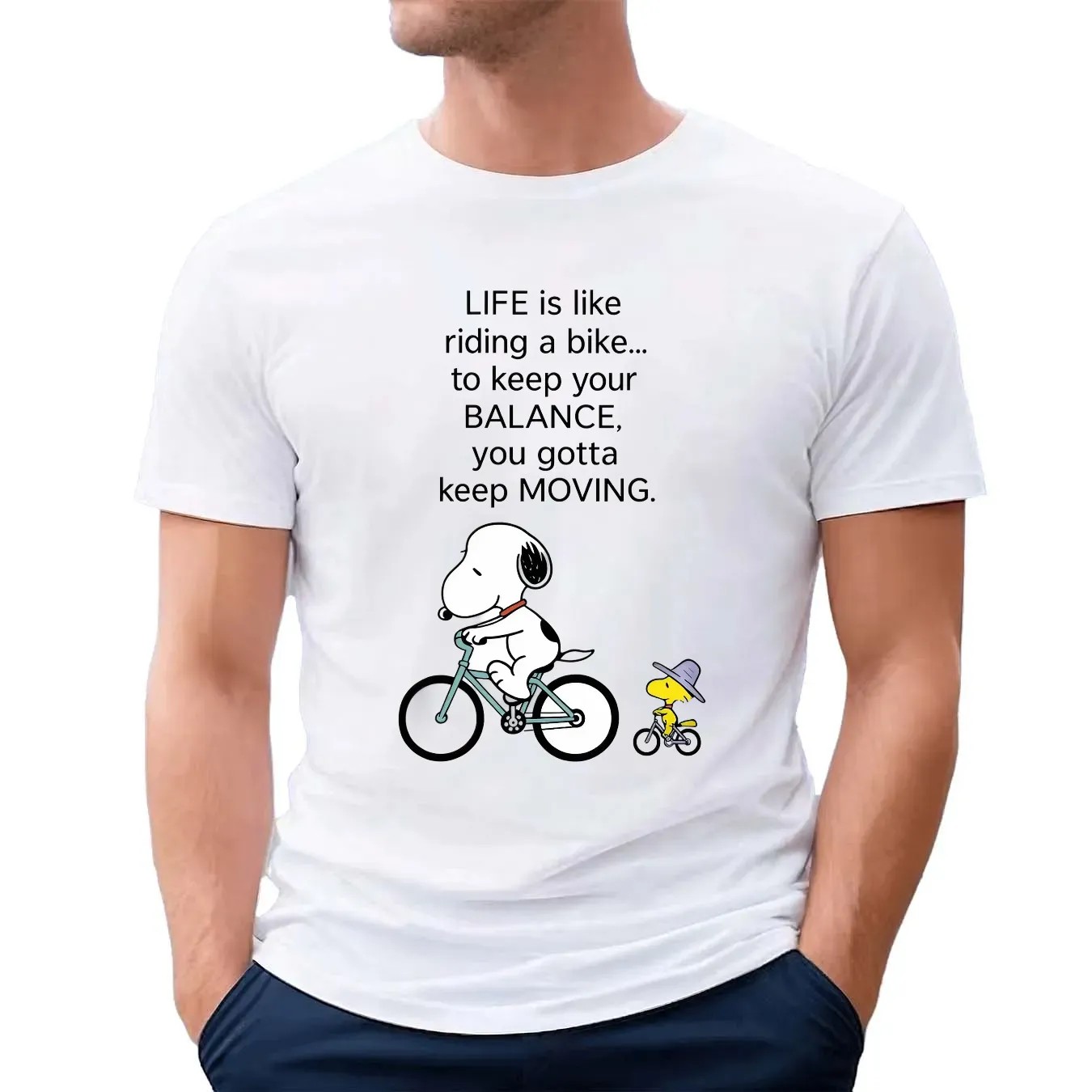 Snoopy And Woodstock Life Is Like Riding A Bike To Keep Your Balance, You Gotta Keep Moving T Shirt