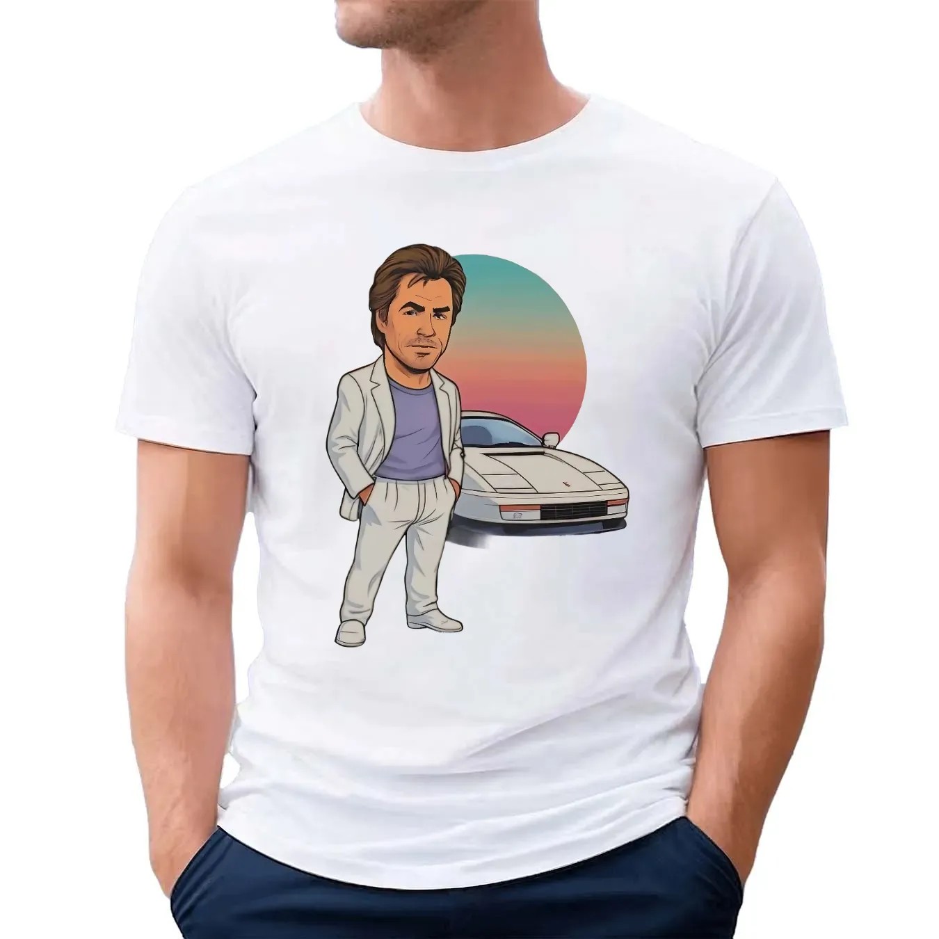 Sonny Crockett Miami Vice Car Caricature Vintage T Shirt