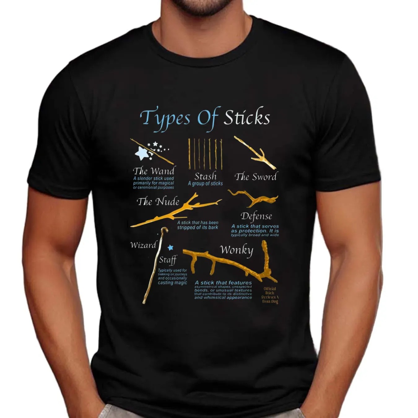 Types Of Sticks The Wand Stash The Sword The Nude Defense Wizard Staff Wonky T Shirt