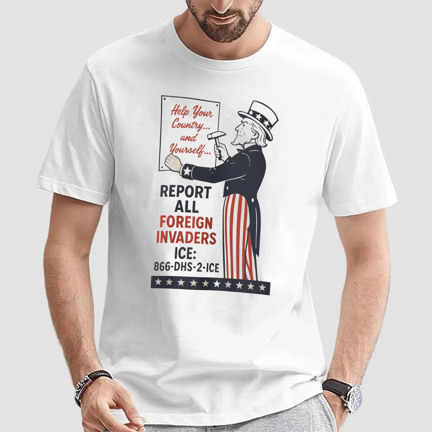 Uncle Sam Report Help Your County And Yourself All Foreign Invaders ICE T Shirt