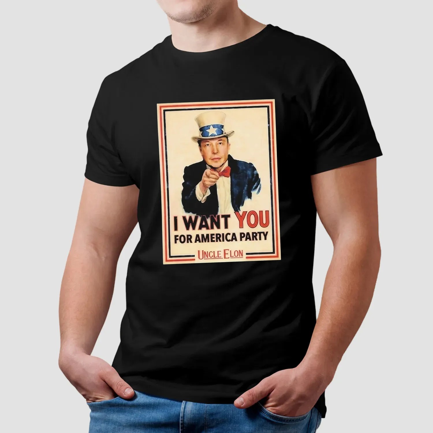 Uncle Sam X Elon Musk I Want You America Party Uncle Elon T Shirt