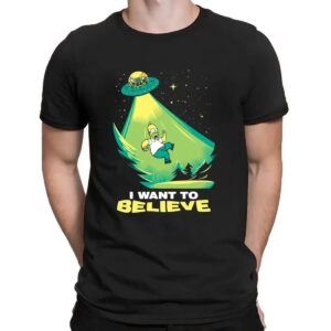 Homer Simpson I Want to Believe Parody Cartoon UFO Alien T Shirt