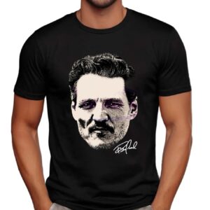 Pedro Pascal Portrait Retro Fan Art Signature T Shirt