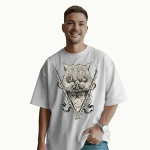 Inosuke Hashibira Ink Art Demon Slayer Boar Mask and Dual Swords T Shirt