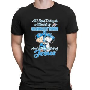 Snoopy And Charlie Brown All I Need Today Is A Little Bit Of Oklahoma City Thunder And A Whole Lot Of Jesus Cross T Shirt