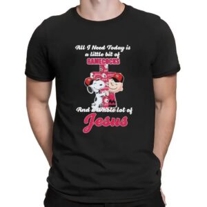 Snoopy And Charlie Brown All I Need Today Is A Little Bit Of South Carolina Gamecocks And A Whole Lot Of Jesus Cross T Shirt