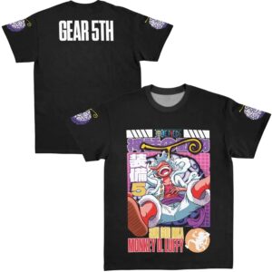 Gear 5th Luffy V3 Sun God Nika One Piece Extra Print - Large Print - Sleeve Print 2 Sides T Shirt