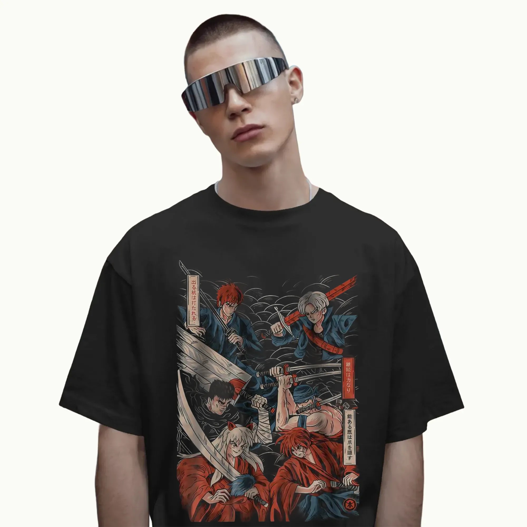 Anime Samurai Legends Ukiyo-e Crossover Inuyasha Guts Zoro Ichigo Trunks Kenshin T Shirt