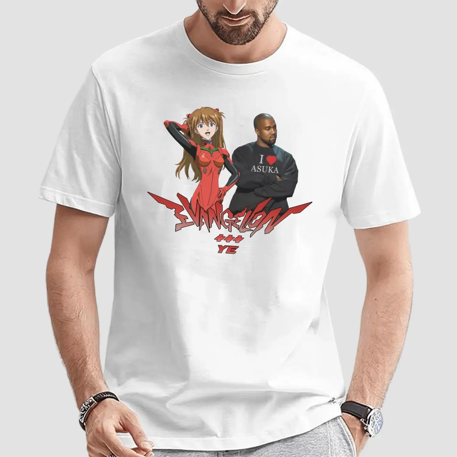 Asuka Evangelion And Kanye West Wearing I Love Asuka T Shirt