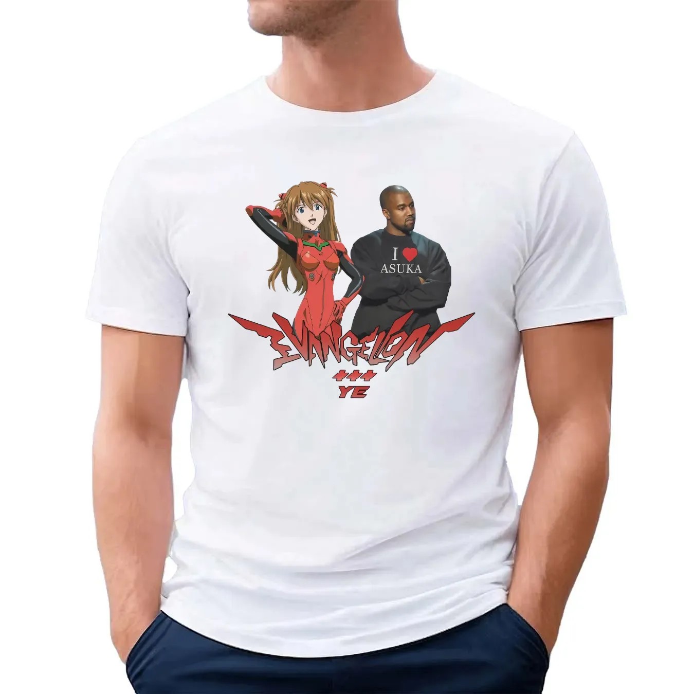 Asuka Evangelion And Kanye West Wearing I Love Asuka T Shirt