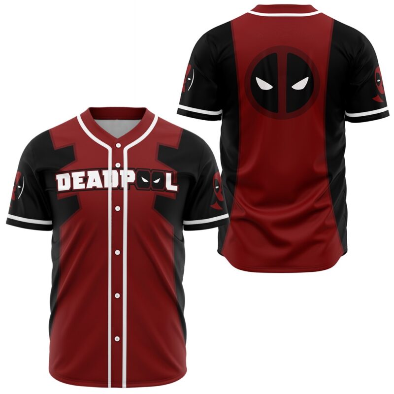 Deadpool Marvel Red Black Superhero Costume Comic Style Baseball Jersey