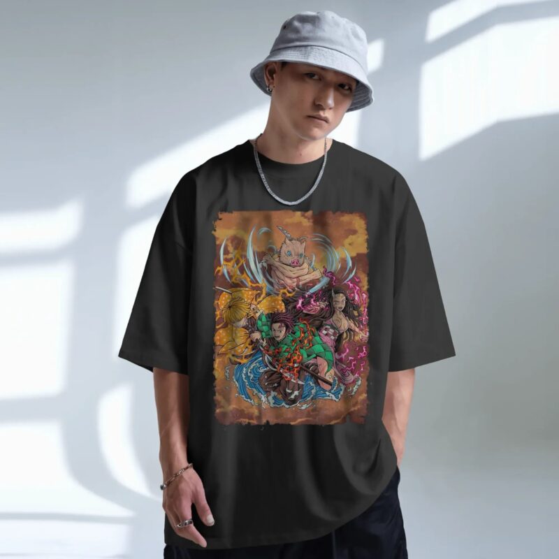 Demon Slayer Battle Tanjiro, Nezuko, Zenitsu & Inosuke Kimetsu no Yaiba Anime T Shirt