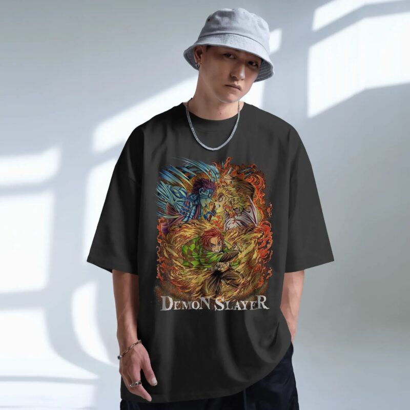 Demon Slayer Mugen Train Arc Flame Hashira Fight Rengoku vs Akaza Epic Battle Anime T Shirt