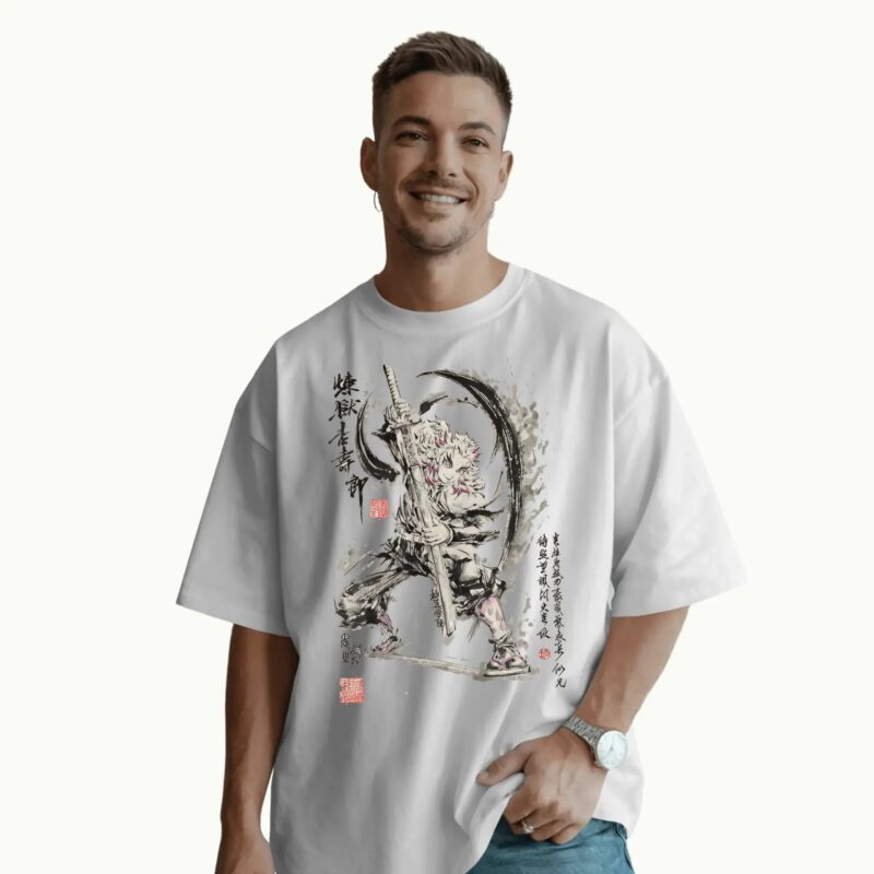 Demon Slayer Rengoku Kyojuro Flame Hashira Samurai Ink Art T Shirt