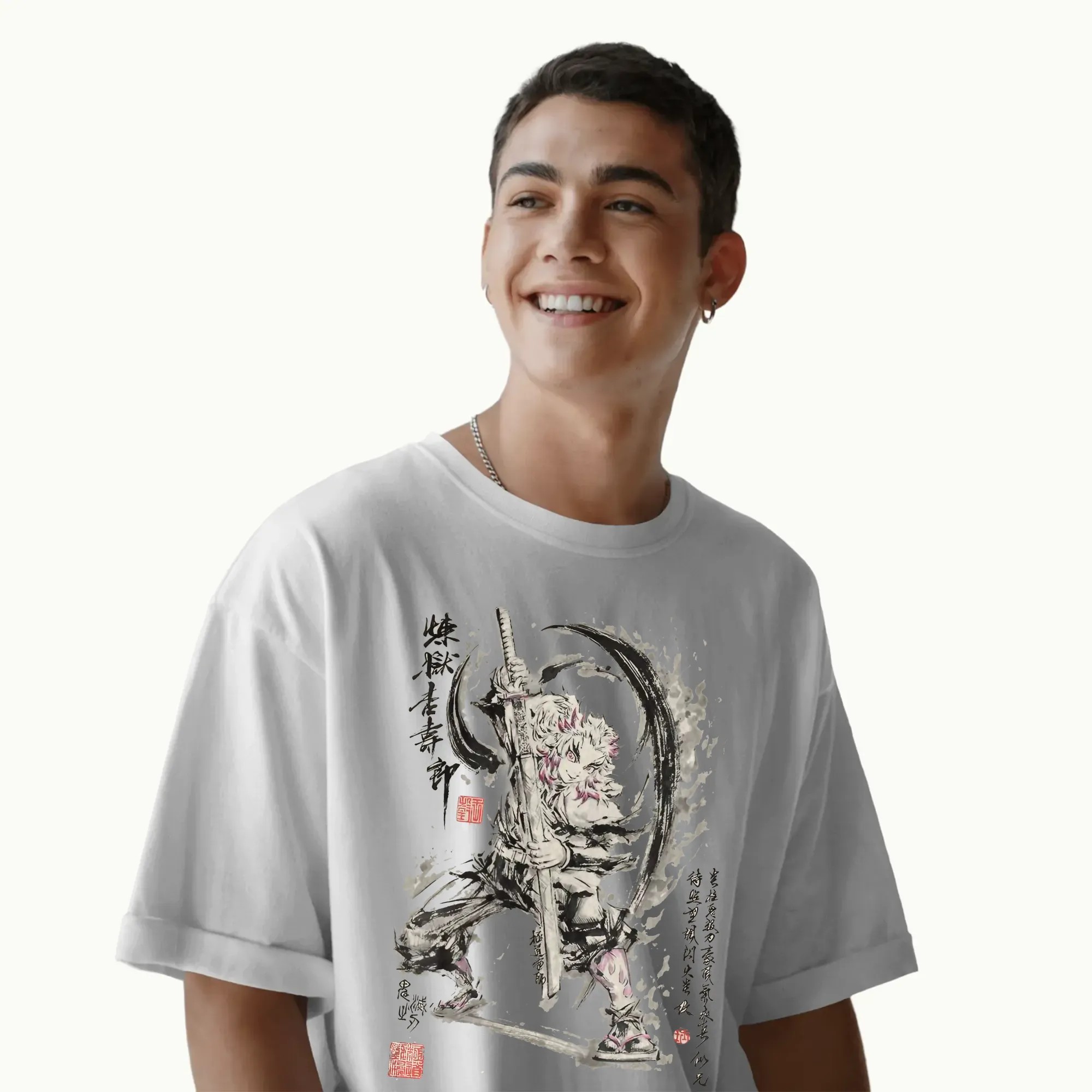 Demon Slayer Rengoku Kyojuro Flame Hashira Samurai Ink Art T Shirt