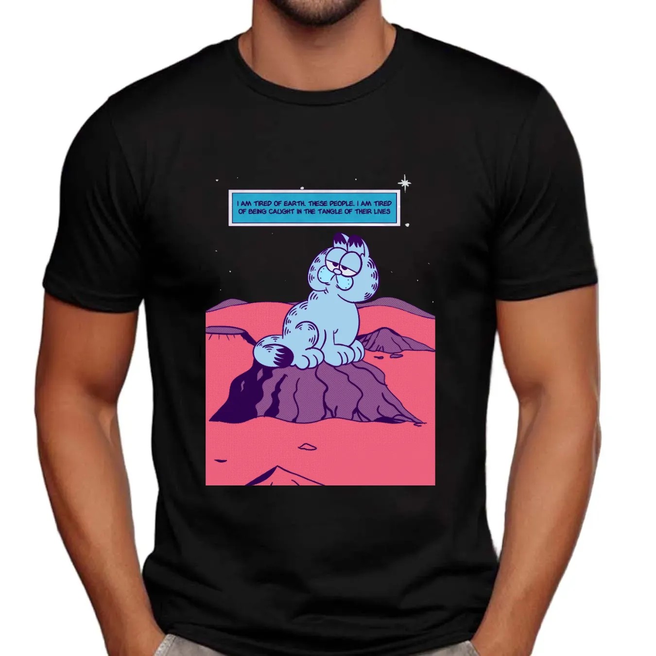 Garfield I Am Tired Of Earth These People I Am Tired Of Being Caught In The Tangle Of Their Lives Dr Manhattan Parody T Shirt