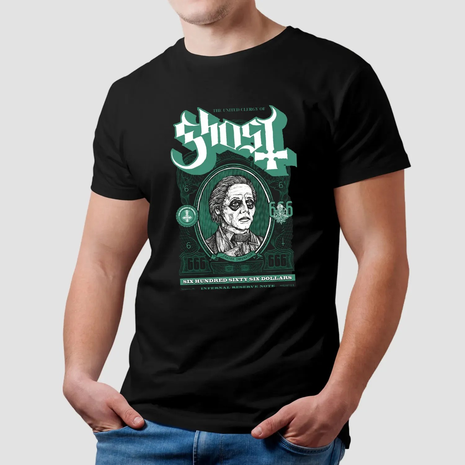 Ghost Band The United Clergy Of Ghost 666 Dollars Infernal Reverse Note Mummy Dust T Shirt