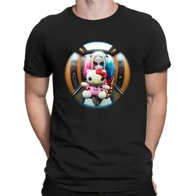 Harley Quinn x Hello Kitty In Elevator fisheye lens Graphic T Shirt