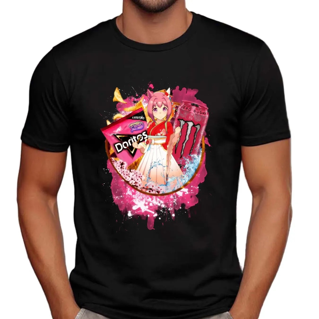Haru Urara Uma Musume Pretty Derby Monster Energy Strawberry Zero Sugar Energy Drink Doritos Exotic Chip Mashup T Shirt