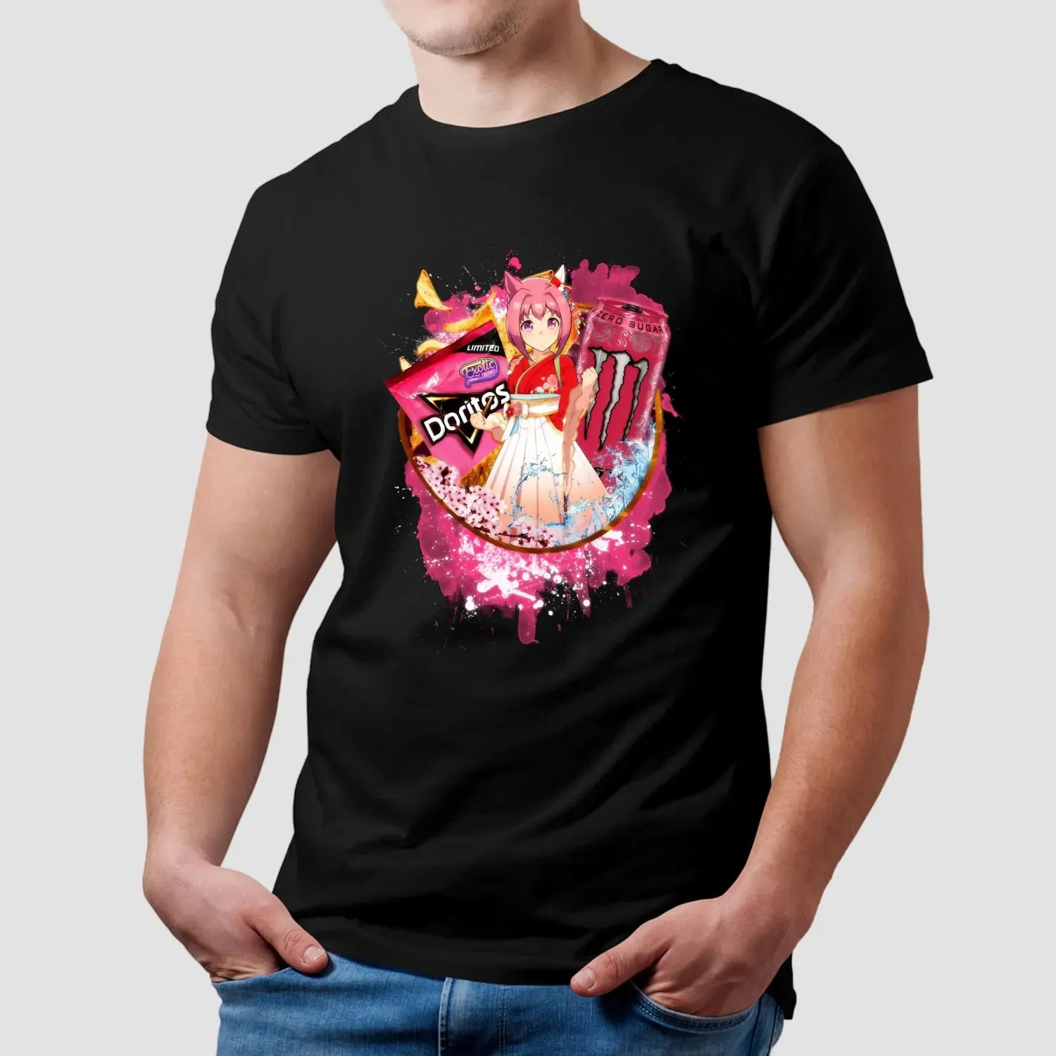 Haru Urara Uma Musume Pretty Derby Monster Energy Strawberry Zero Sugar Energy Drink Doritos Exotic Chip Mashup T Shirt