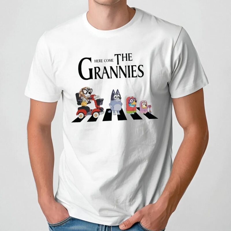 Here Comes the Grannies Bluey Dog Family Cartoon Abbey Road Parody T Shirt