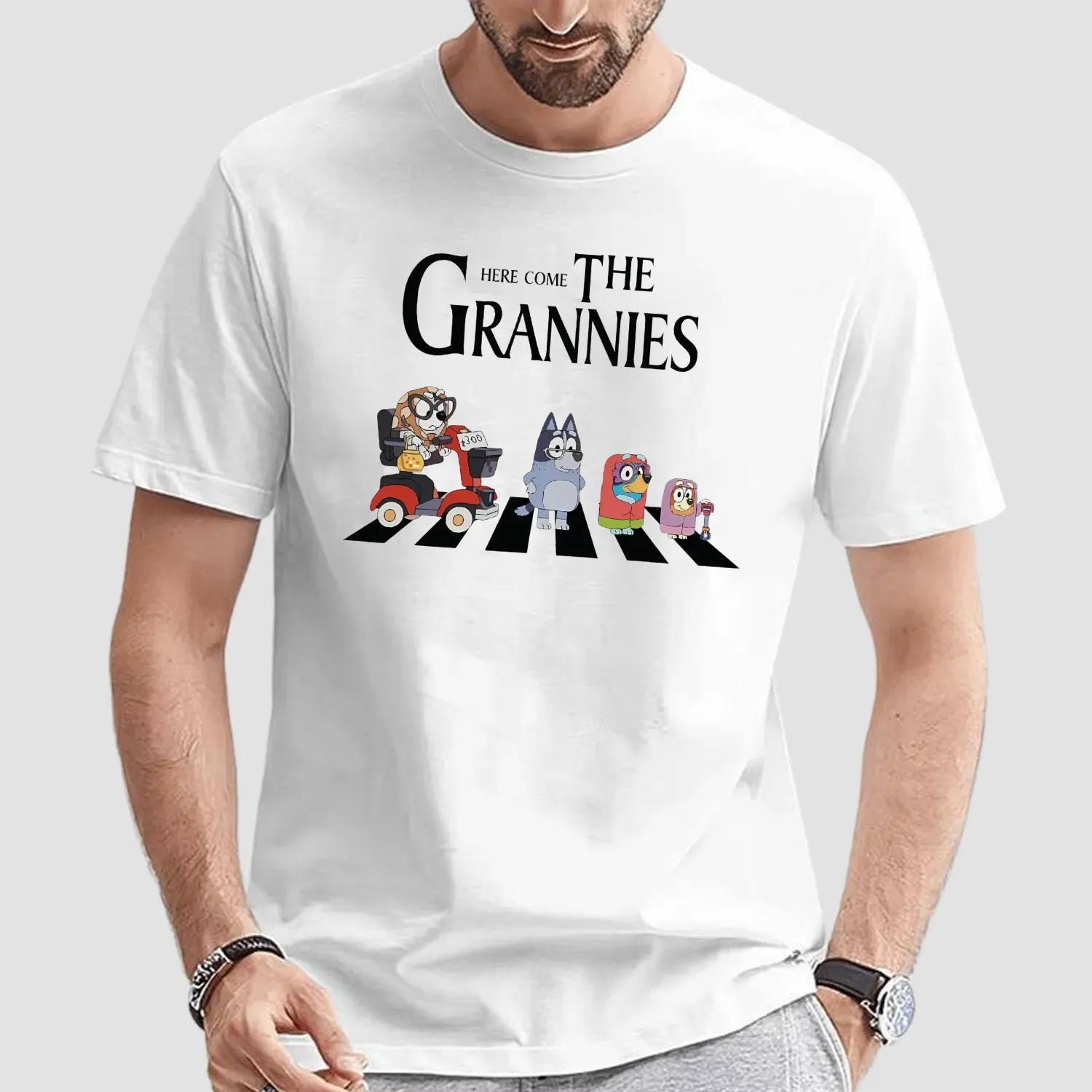Here Comes the Grannies Bluey Dog Family Cartoon Abbey Road Parody T Shirt