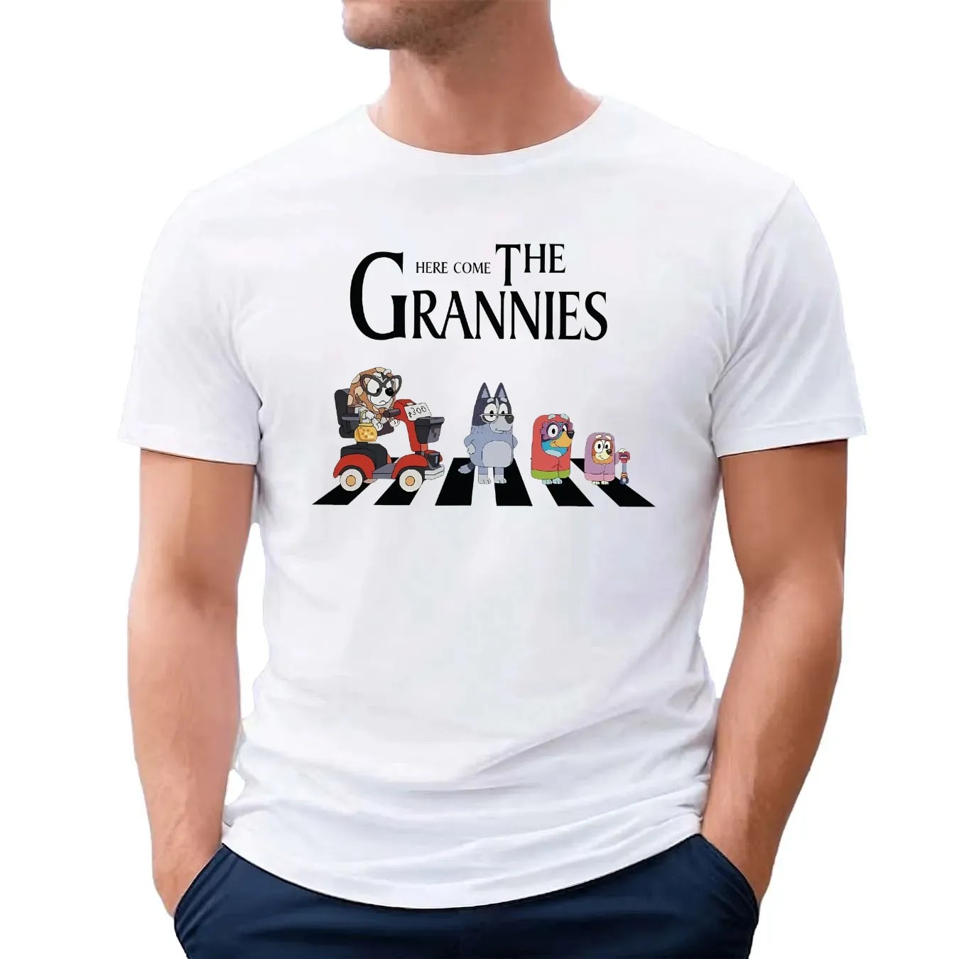 Here Comes the Grannies Bluey Dog Family Cartoon Abbey Road Parody T Shirt