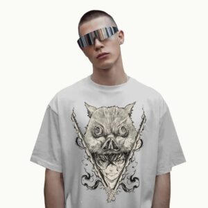 Inosuke Hashibira Ink Art Demon Slayer Boar Mask and Dual Swords T Shirt
