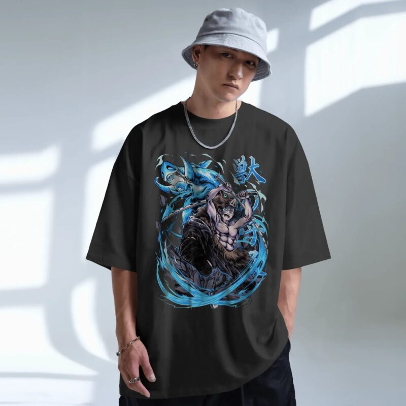 Inosuke Beast Breathing Blue Aura Graphic Demon Slayer Anime T Shirt