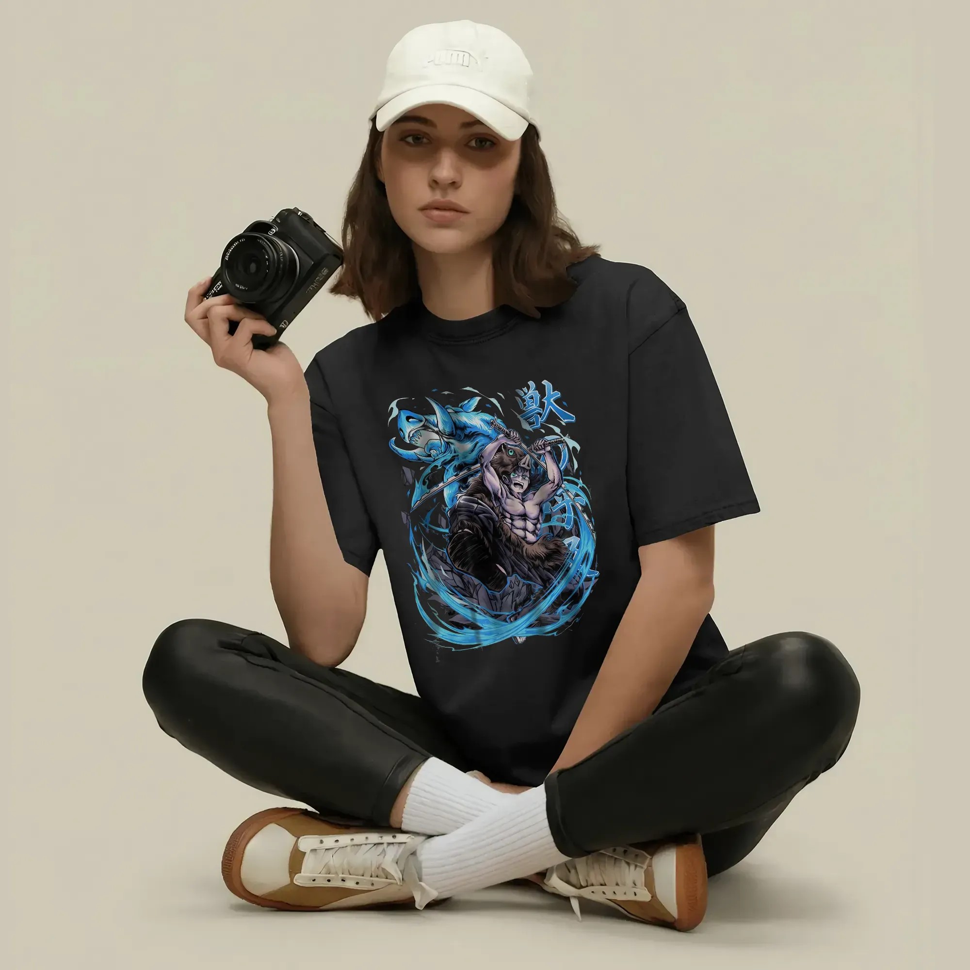 Inosuke Beast Breathing Blue Aura Graphic Demon Slayer Anime T Shirt