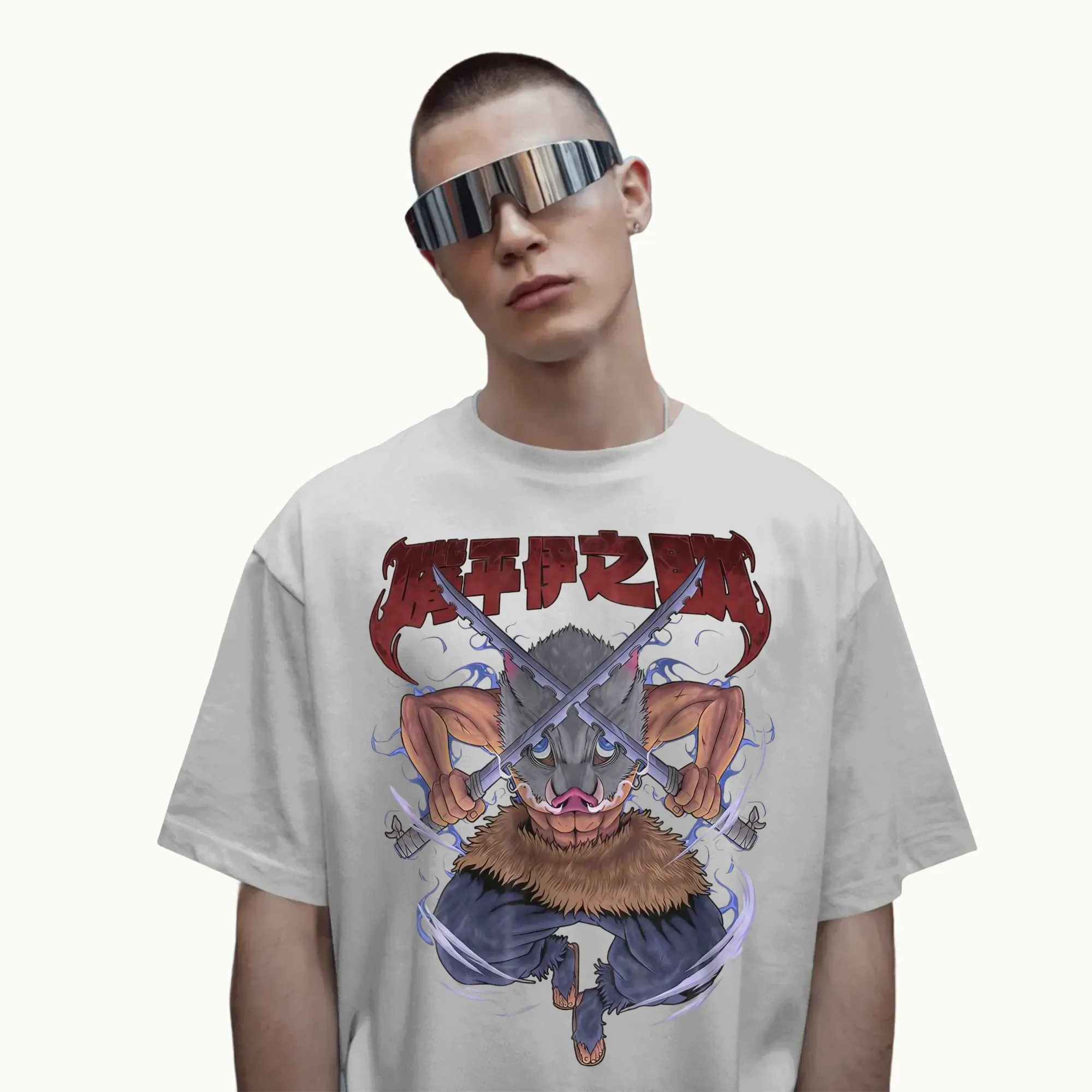 Inosuke Hashibira Demon Slayer Dual Swords Boar Mask Anime Graphic T Shirt