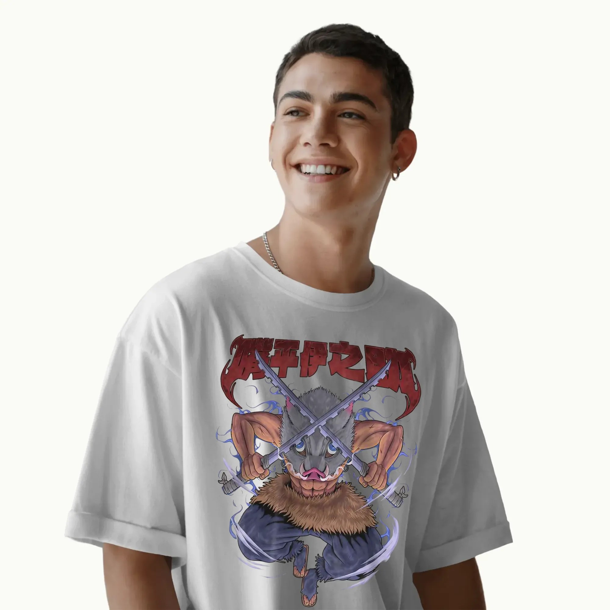 Inosuke Hashibira Demon Slayer Dual Swords Boar Mask Anime Graphic T Shirt