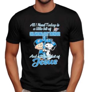 Snoopy And Charlie Brown All I Need Today Is A Little Bit Of Oklahoma City Thunder And A Whole Lot Of Jesus Cross T Shirt