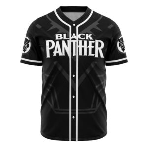 Marvel Black Panther Wakanda Forever Superhero Graphic Button Up Baseball Jersey