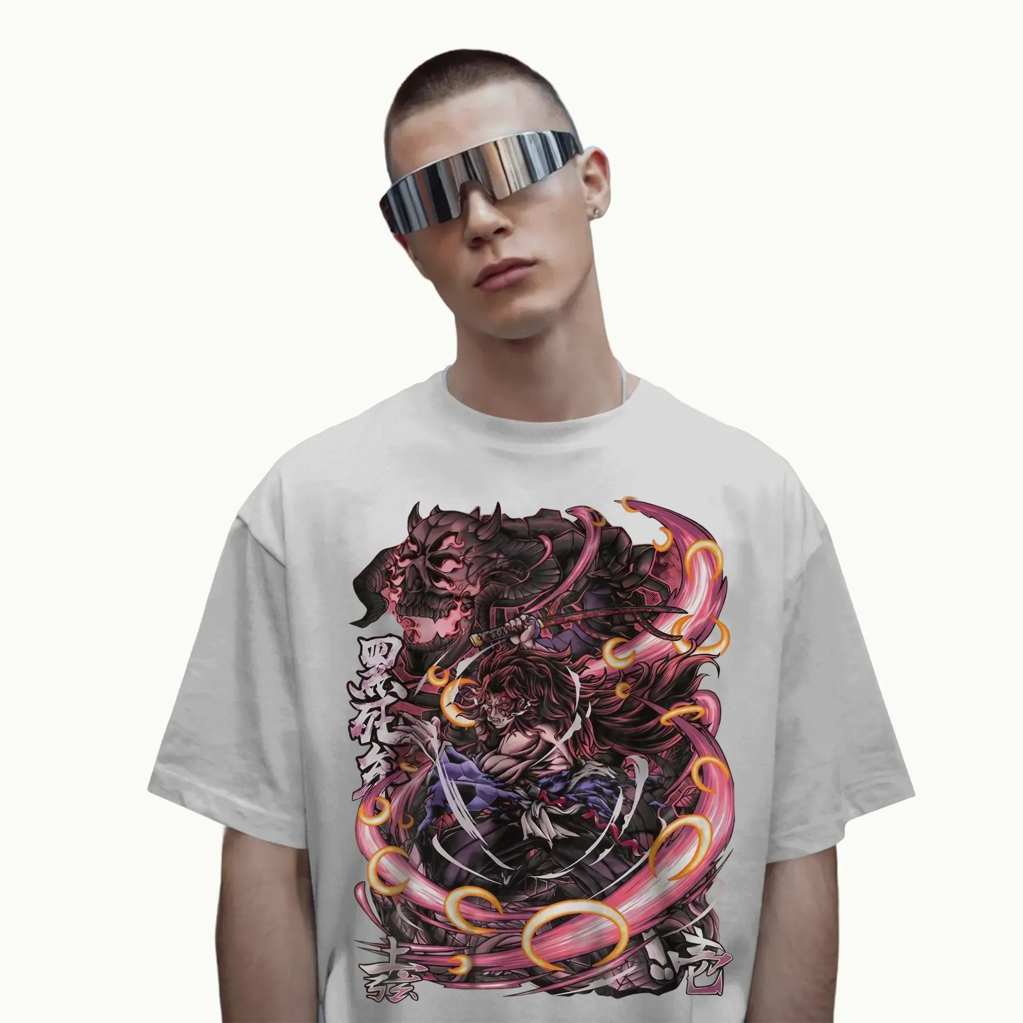 Kokushibo Demon Slayer Upper Moon One Demon Form Skull Aura Graphic T Shirt