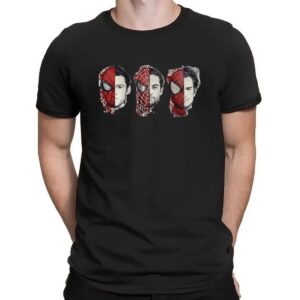 Tom Holland Tobey Maguire Andrew Garfield Faces Split Mask Spider-Man Trio T Shirt