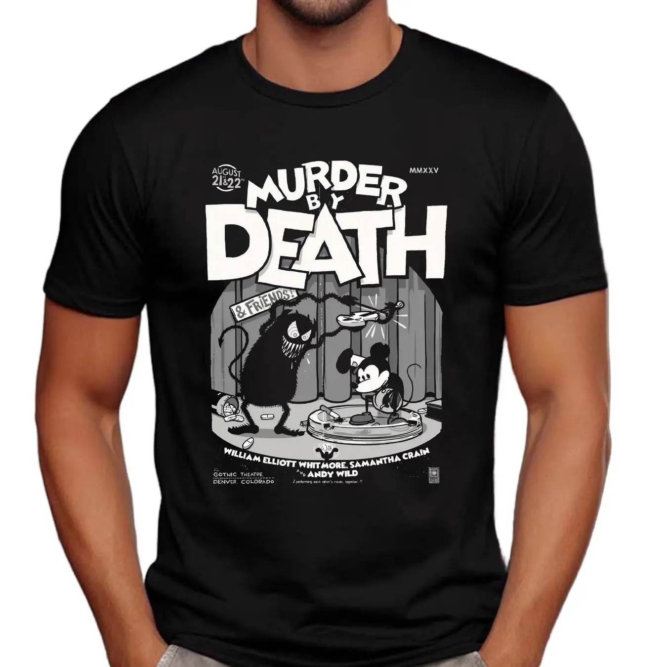 Murder By Death Denver Colorado 2025 Shows Poster At Gothic Theatre On August 21 22 Retro Mickey Show Poster T Shirt