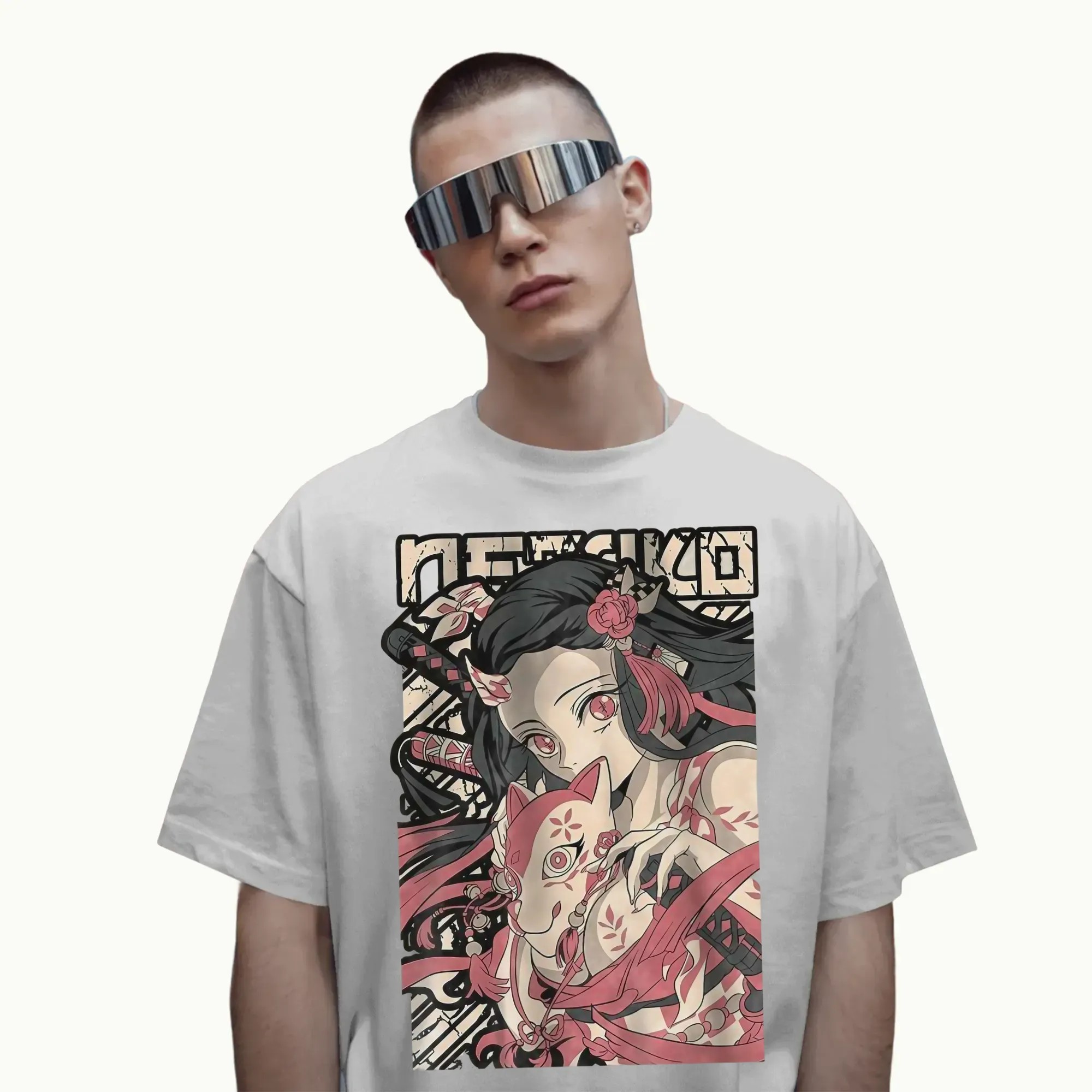 Nezuko Demon Slayer Anime Kimetsu no Yaiba Fox Mask Graphic Otaku Cosplay Fans T Shirt