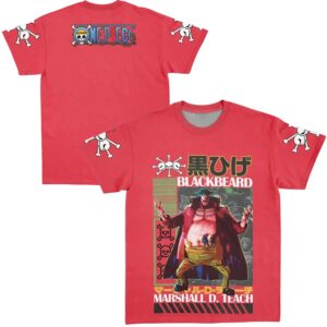 Blackbeard Marshall D Teach Skull One Piece Streetwear Extra Print - Large Print - Sleeve Print Two Sides T Shirt