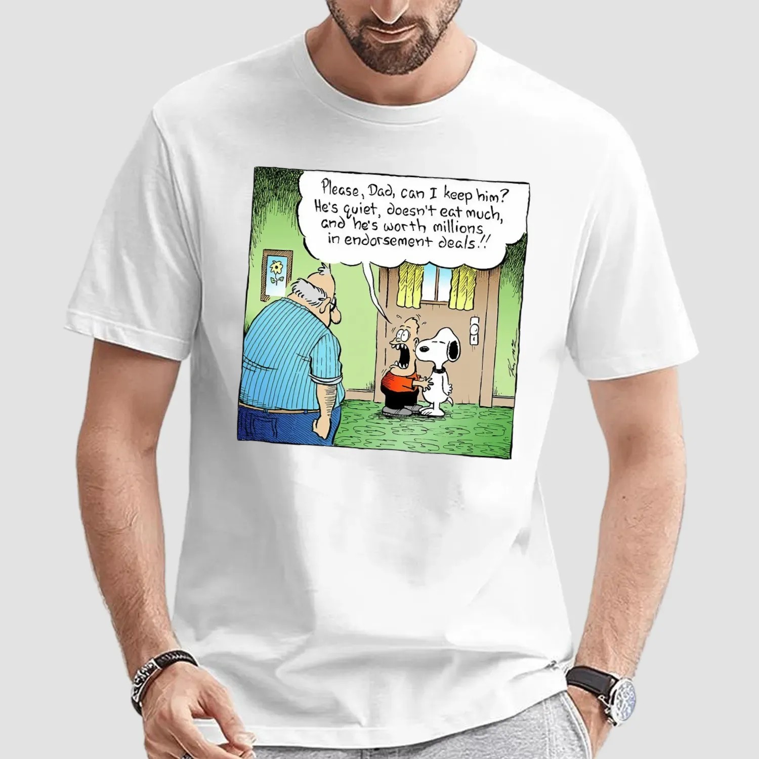 Please Dad Can I Keep Him Snoopy He's Quiet Doesn't Eat Much T Shirt