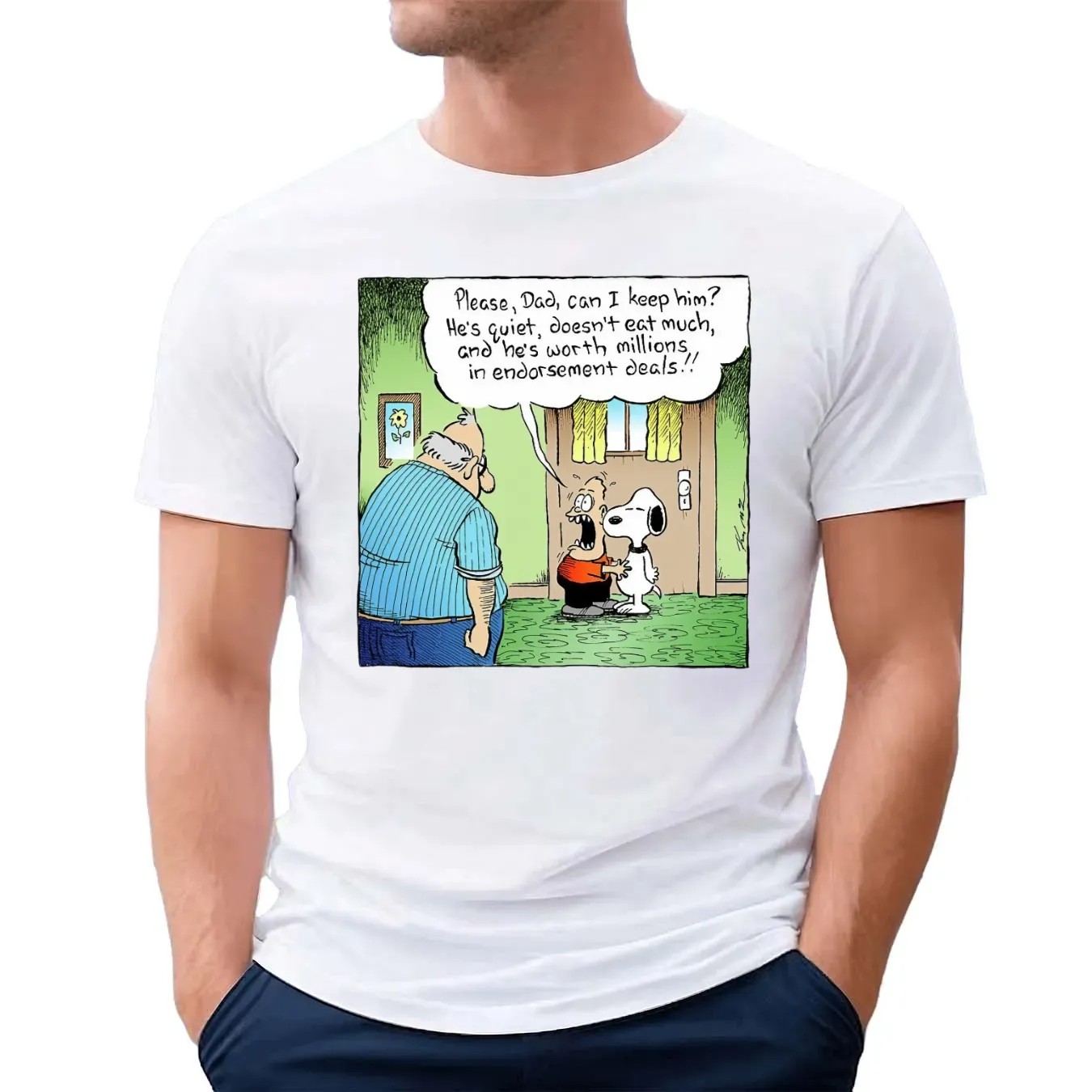 Please Dad Can I Keep Him Snoopy He's Quiet Doesn't Eat Much T Shirt