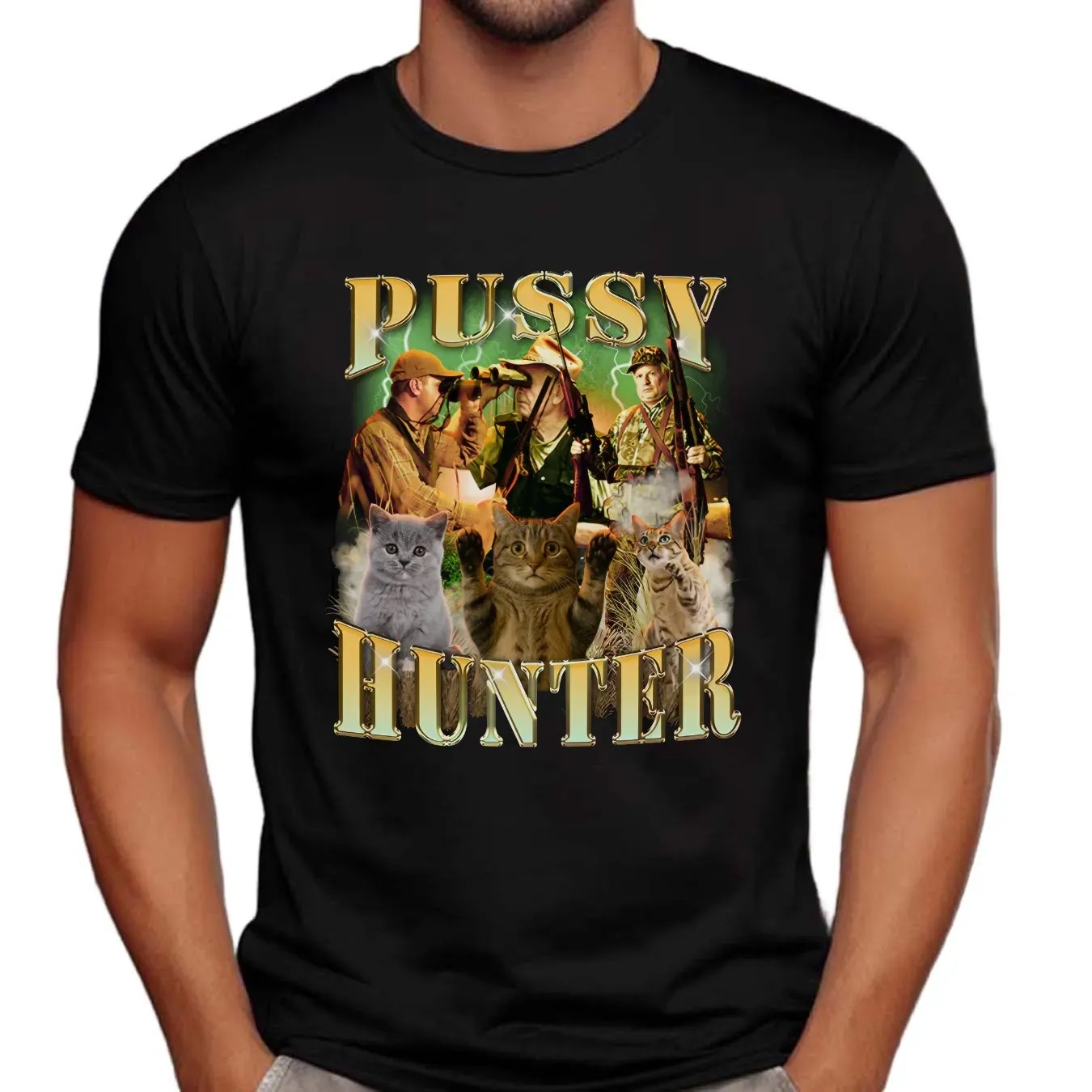 Pussy Hunter Cat Vintage Bootleg Meme T Shirt